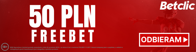 Betclic bonus powitalny - premia 50 PLN freebet!